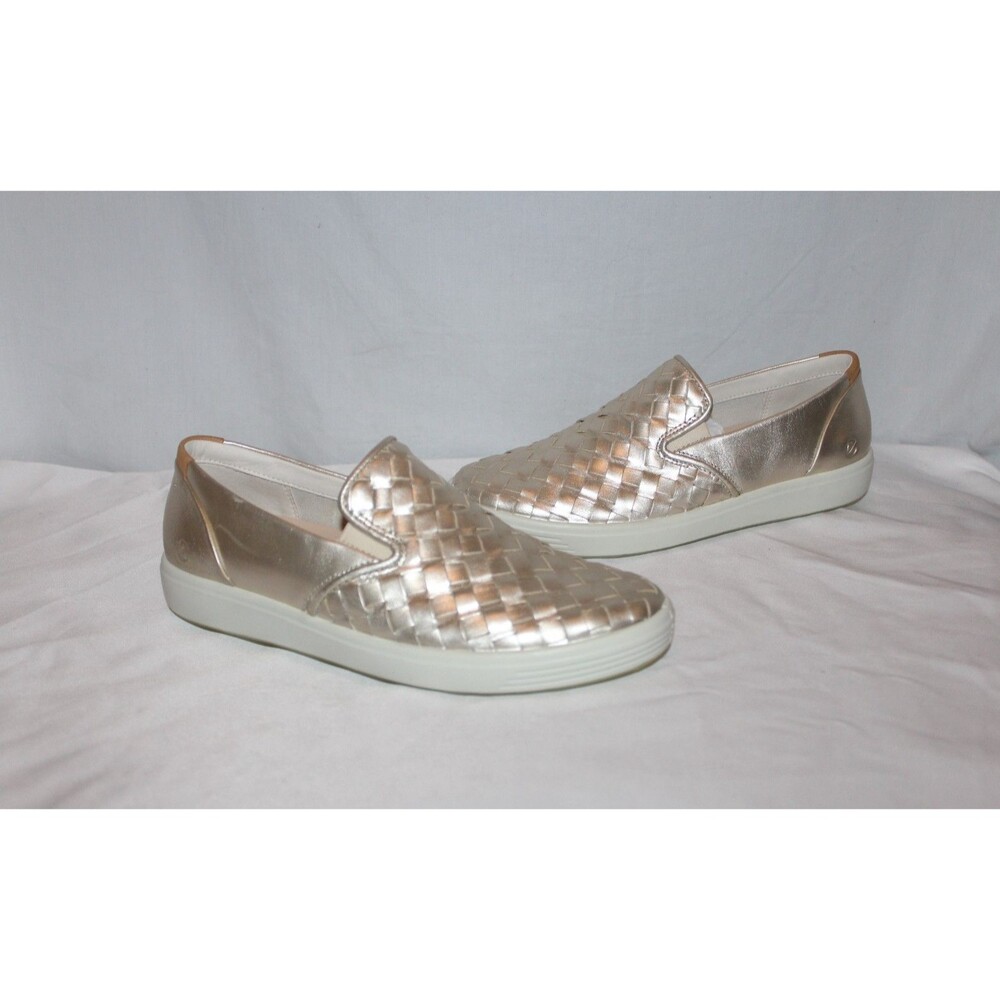 ECCO Women's Soft 7 Leather Slip-on Sneakers White Gold NIB EU 40 US 9-9.5